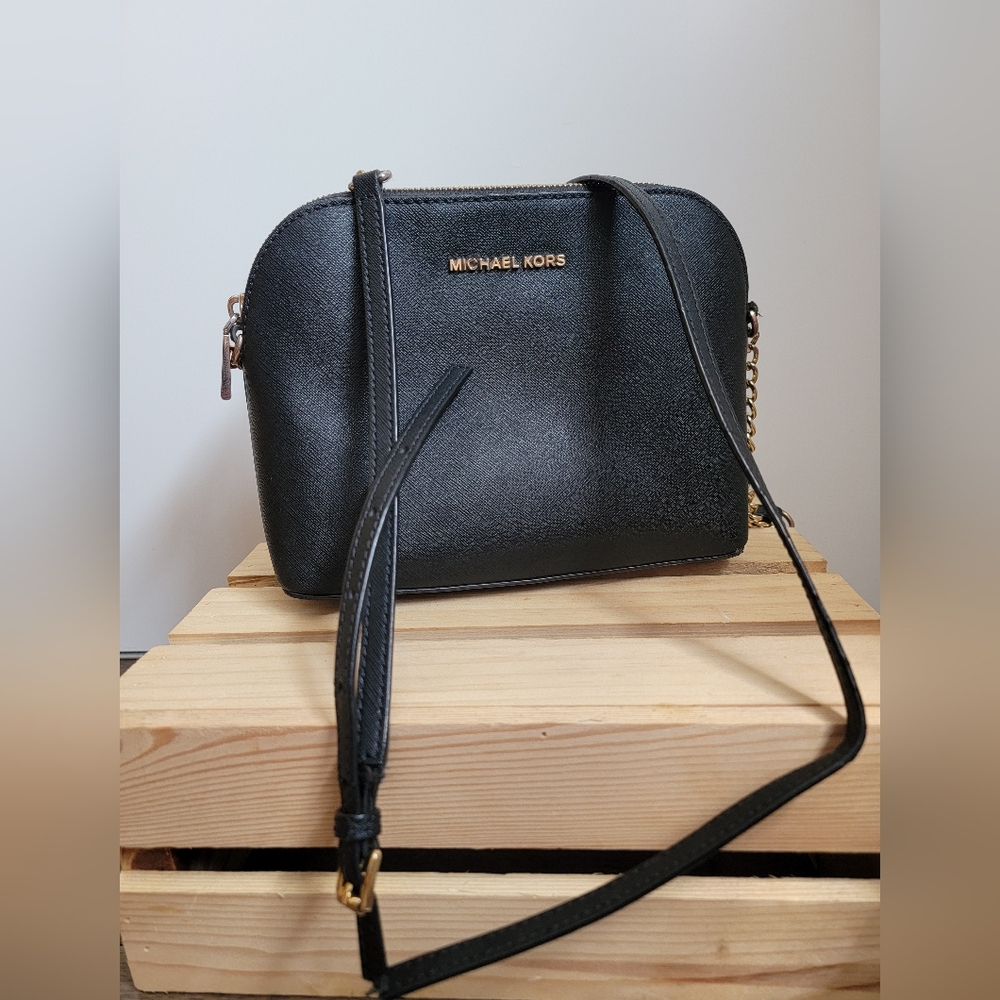 Cindy Large Saffiano Leather Crossbody Black with Gold Hardware